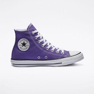 Converse, Chuck Taylor high tops, electric purple, women’s size 5 1/2.